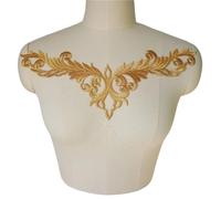 3pc Gold Appliques Embroidered Bridal Gown Fabric Collar Iron Sew On Patch For Wedding Clothes Dress Decor DIY Crafts