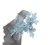 3pc Purple Red Lace Fabric 3D Flower Beads Rhinestone Embroidered Wedding Gown Appliques Mesh Sew Patch For Dress DIY Decor(Color2)