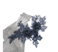 3pc Purple Red Lace Fabric 3D Flower Beads Rhinestone Embroidered Wedding Gown Appliques Mesh Sew Patch For Dress DIY Decor(Color3)