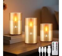 3PC Velas LED Recargable con Sensores de Movimiento, Vidrio Velas Sin Llama con Temporizador de Mando a Distancia, Velas Electricas de cera de verdad Decorativas de pilas para Bodas, Navidad(Oro)