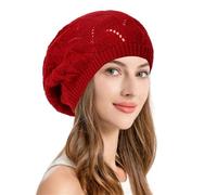 3pc Women Hollow Out Knitted Beret Hat Spring Autumn Elastic Crochet Beanies For Lady Casual Solid Color Painter Artist Caps(Red)