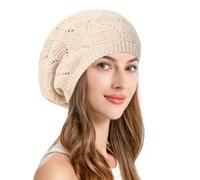 3pc Women Hollow Out Knitted Beret Hat Spring Autumn Elastic Crochet Beanies For Lady Casual Solid Color Painter Artist Caps(Beige)