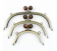 3Pcs 12/16/20cm Wood Bead Purse Frame Metal HandBag Handle Wallet Woven-bag Kiss Clasp DIY Handmade Leather Craft Accessories(Coffee,20.5cm)