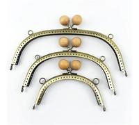 3Pcs 12/16/20cm Wood Bead Purse Frame Metal HandBag Handle Wallet Woven-bag Kiss Clasp DIY Handmade Leather Craft Accessories(Skin color,16.5cm)
