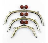 3Pcs 12/16/20cm Wood Bead Purse Frame Metal HandBag Handle Wallet Woven-bag Kiss Clasp DIY Handmade Leather Craft Accessories(Red,16.5cm)