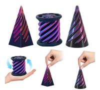 3pcs 3D Printed Spiral Cone Toy,Impossible Pyramid Passthrough Sculpture,Cono,Pirámide y Cilindro Impresos en 3D,Fidget Toy para Aliviar el Estrés,Ideas de Regalo para Niños y Adultos(Negro púrpura)