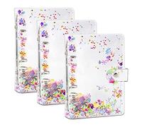 3PCS A5 Binder Cover, Clear Soft PVC 6 Hole Ring Binder Carpeta de papel recargable con lentejuelas brillantes Carpeta de cuaderno de hojas sueltas impermeable para la escuela Oficina en el hogar