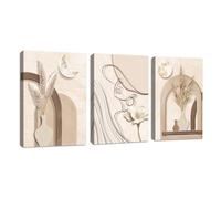 3Pcs Abstracto Marrón Geometría Plantas de Marco Cuadros Decoracion Salon Neutro Beige Cañas Pintura Lienzos Decorativos Minimalista Chicas Rostro Cuadro y Láminas Decoración para Dormitorio 50x70cmx3
