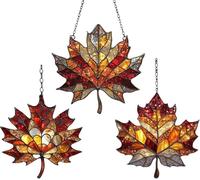 3pcs Acrylic Stained Maple Leaf Autumn Ornaments | Maple Leaves Stained Glass Suncatcher,with Hanging String,Suitable For Autumn Thanksgiving Parties Supplies