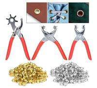 3pcs Agujereador De Cinturones, Eiflayn Sacabocados Para Cuero, Con Foratura A 6 Scomparti, Pinzas Para Ojales, Remachadora Ojales, Con 100 Remaches 25 Botones, Para Cinturones,Correas,Toldos, Lona