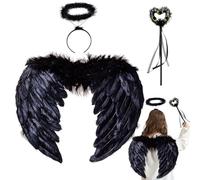 3pcs Angel Wings Black with Halo & Wand,Love Angel Wings Kids Angel Costume Feather Wings Dark Angel Costume Kids Halloween Carnival Cosplay Accessories(45CM×35CM)