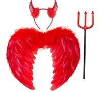 3pcs Angel Wings Red Love Angel Wings with Devil Horns & Magic Wand,Disfraz de Angel Alas de Mujer Disfraz de Angel Oscuro Niños Alas de Angel Halloween Carnaval Cosplay Accesorios(60CM×45CM)