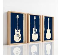 3Pcs Azul Marino Cuadro Moderno, Posters para Pared Música Vintage Guitarra Eléctrica Estilo Cool, Cuadros Decorativos Decoracion Pared para Dormitorio Cocina Comedor Oficina y Baño (B2 | 50 x 70 cm)