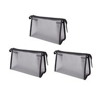 3pcs Bag de Maquillaje de Malla Impermeable Eva Triangular Diseño Triangular Semi Transparente Polla de Cremallera para Viajes cosméticos Almacenamiento al Aire Libre Negro 23 x