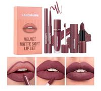 3Pcs Barra de labios mate + Barra de labios líquida mate + Set de Perfilador de Labios, Pigmento aterciopelado Set de regalo de maquillaje de larga duración resistente al agua (#06, Paquete de 1)