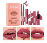 3Pcs Barra de labios mate + Barra de labios líquida mate + Set de Perfilador de Labios, Pigmento aterciopelado Set de regalo de maquillaje de larga duración resistente al agua (#05, Paquete de 1)