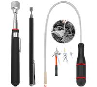 3Pcs Barra Magnética Fuerte Extra Telescópica con Clip Bolsillo y Mango Antideslizante, Herramientas Transporte Fácil para Recoger Tornillo, Clavo, Piezas Pequeñas Taller y Otros Objetos Metálicos