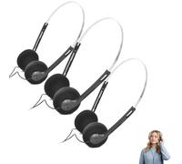 3Pcs Black Retro Over-Ear Earphones,Mini Stereo Lightweight Headphones with Cord,80s 90s Vintage Headset Wired,Hi-Fi Stereo Earphone,for Most Mobile Phones Playback Pevices,Cassette Player