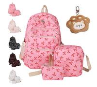 3pcs Bow Backpack Bags Set, Preppy Daypack & Shoulder Bag Handbags, Kawaii Bow Nylon School Bags Crossbody Bag, for Teen, College, Primary and Secondary (C)