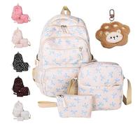 3pcs Bow Backpack Bags Set, Preppy Daypack & Shoulder Bag Handbags, Kawaii Bow Nylon School Bags Crossbody Bag, for Teen, College, Primary and Secondary (A)