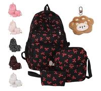 3pcs Bow Backpack Bags Set, Preppy Daypack & Shoulder Bag Handbags, Kawaii Bow Nylon School Bags Crossbody Bag, for Teen, College, Primary and Secondary (E)
