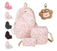 3pcs Bow Backpack Bags Set, Preppy Daypack & Shoulder Bag Handbags, Kawaii Bow Nylon School Bags Crossbody Bag, for Teen, College, Primary and Secondary (B)