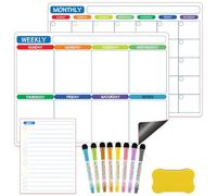 3Pcs Calendario Magnético para Nevera con 8 Rotuladores y 1 Borrador, Planificador Mensual Semanal a Diario Borrable, Pizarra Magnética Reutilizable para Planificación Familiar, Estudios, Programación