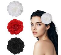 3Pcs Clips de Pelo de Peonía para Flamenca,Flor Roja Flamenca Pelo,Flores Sevillana Pinza Accesorios,Horquillas de Peonía,para Mujer Niña Boda Fiesta Festivales,Rojo,Blanco,Negro