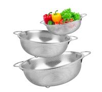 3pcs Colador de Cocina, Acero Inoxidable con Asas, Juego de Coladores de Cocina Microperforado Pulido Brillante, Colador de Cocina Para Pasta, Frutas, Arroz, Verduras,Apto para Lavavajillas