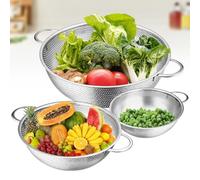 3pcs Colador de Cocina, Colador Acero Inoxidable Con Mango, Microperforado Escurridor Pasta para Drenar y Enjuagar Cocina, Pasta, Verduras, Frutas, Arroz, Apto para Lavavajillas, 16 cm/22 cm/28 cm