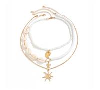 3pcs Conjunto De Collares De Estilos Hechos A Mano Playa Joyas La Cadena Del Cuello La Bordada Con Colgante E Imitación Perlas Cadena Cuello Colgante