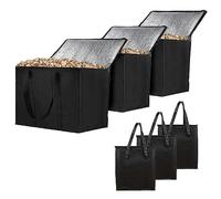 3PCS Contenedor de Pellets de Madera, Grande Cesto para Leña Interior con Asas, Almacenamiento de Pellets de Combustible, Cesta Quemador Pellets, Bolsa de Almacenamiento de Pellets de Fieltro(Negro)