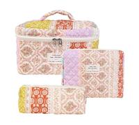 3Pcs Coquette Makeup Bag - Efficient Storage, Cotton Quilted Large Capacity Cosmetic Bag | Cotton Aesthetic Flower Toiletry Organizer Bags Travel Cosmetic Pouch for Traveling