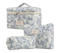 3Pcs Coquette Makeup Bag - Efficient Storage, Cotton Quilted Large Capacity Cosmetic Bag | Cotton Aesthetic Flower Toiletry Organizer Bags Travel Cosmetic Pouch for Traveling