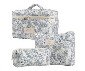 3Pcs Coquette Makeup Bag - Efficient Storage, Cotton Quilted Large Capacity Cosmetic Bag | Cotton Aesthetic Flower Toiletry Organizer Bags Travel Cosmetic Pouch for Traveling