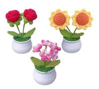 3pcs Crochet Flower Pot de girasol Rose Rose Olvdame No Flores pequeas Da de la Madre Valentn Regalos para mam Esposa Linda decoracin de es