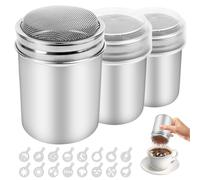 3pcs Espolvoreador Cacao con Malla Tapa，Agitadores de Polvo de Acero Inoxidable，Espolvoreador de Cacao Chocolate，Latas de Polvo con Malla para el café Capuchino Latté