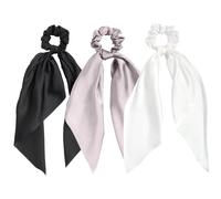 3pcs Excobrados de satén para mujeres Scrunchies de satén elegantes negras, grises y blancas 13.8 '' SCRUNCURADOS ESTRACTIVOS DE SEDA DE BAW