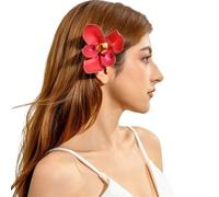 3pcs Fashion Elegance Lily Flower Hair Clip Girls Women Summer Beach Vacation Barrettes Multicolor Hairpin(Red)