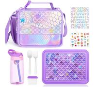 3PCS Fiambrera Set para Niños y Niñas, Bolsa Térmica Porta Alimentos para Infantil, Loncheras para Escuela y Merienda, Bento Box para Almuerzo, Bolsa Almuerzo con Botella de Agua (Sirena)