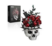 (3pcs)Gothic Skull Rose Bouquet Building Kit for Adults, Compatible with Lego Flowers - Halloween Gothic Horror Skeleton Plant Pot Decor