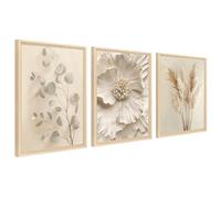 3Pcs Hoja de Eucalipto Crema Marco de Madera Cuadro Moderno Beige Flor Hierba de la Pampa Cuadro Decoracion Salon Pintura Cuadros Decorativos Salon Dormitorio Baño 30cmx40cmx3 (Sin Plexiglás)