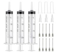 3PCS jeringas de 20ml, jeringa de plástico de 60ml con agujas de acero inoxidable, jeringas de plástico reutilizables para riego de plantas, alimentación animal, laboratorios científicos (20mL)