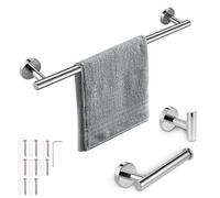 3Pcs Juego Accesorios Baño de Acero Inoxidable Superficie Lisa, Toalleros de Baño Pared 50cm,Portarollos Papel Higienico,Ganchos,Barra Toallero,Toallero, Tornillos para Dormitorio, Cocina, Hotel