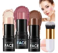 3PCS Kit De Maquillaje Facial,Juego De Barras De Maquillaje,Trio Maquillaje Facial,Colorete,Iluminador Y Contorno Facial,Textura cremosa Contorno Para Todas Las Pieles Facile da trasportare (B-set)