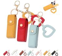 3pcs, Llavero de Aceite Labial, Llavero de lápiz Labial, Estuche de lápiz Labial Mini de Cuero para Mujeres para el Almacenamiento de Viajes,3Pcs D