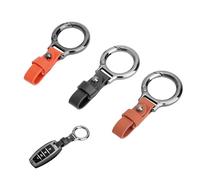 3PCS Llavero de coche de cuero genuino con cierre de resorte redondo unisex llavero de cuero genuine leather car keychain with round spring clasp Negro naranja camello como regalo o para uso diario