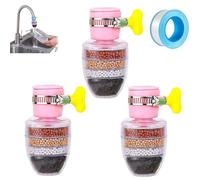 3Pcs Magic Charcoal Water Filter - Carbon WaterFilter Faucet for Sink Faucet - 6 Layer Carbon FaucetWater Filter Splash-Proof for Kitchen Bathroom Sink (3Pcs*Pink)