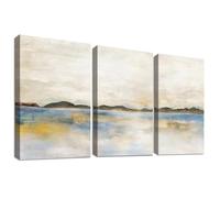 3Pcs Marco de madera Cuadro Moderno Acuarela Amarillo Azul Gris Pastel Lienzo Decorativos Paisaje Neutro Montaña Pintura Imagen Póster Lago Abstracto Cuadros Decoracion Salon Dormitorio 40cmx60cmx3