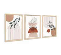 3Pcs Marco de Madera Cuadro Moderno Boho Abstracto Geométrico Cuadro Decoracion Salon Negro Beige Terracota Minimalista Pintura Cuadros Decorativos Salon Dormitorio Baño 30cmx40cmx3 (Sin Plexiglás)